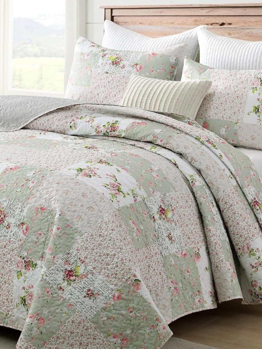 Quilt Set King Size 3 Pieces Floral Patchwork Comforter Bedspread Boho Plaid Cov